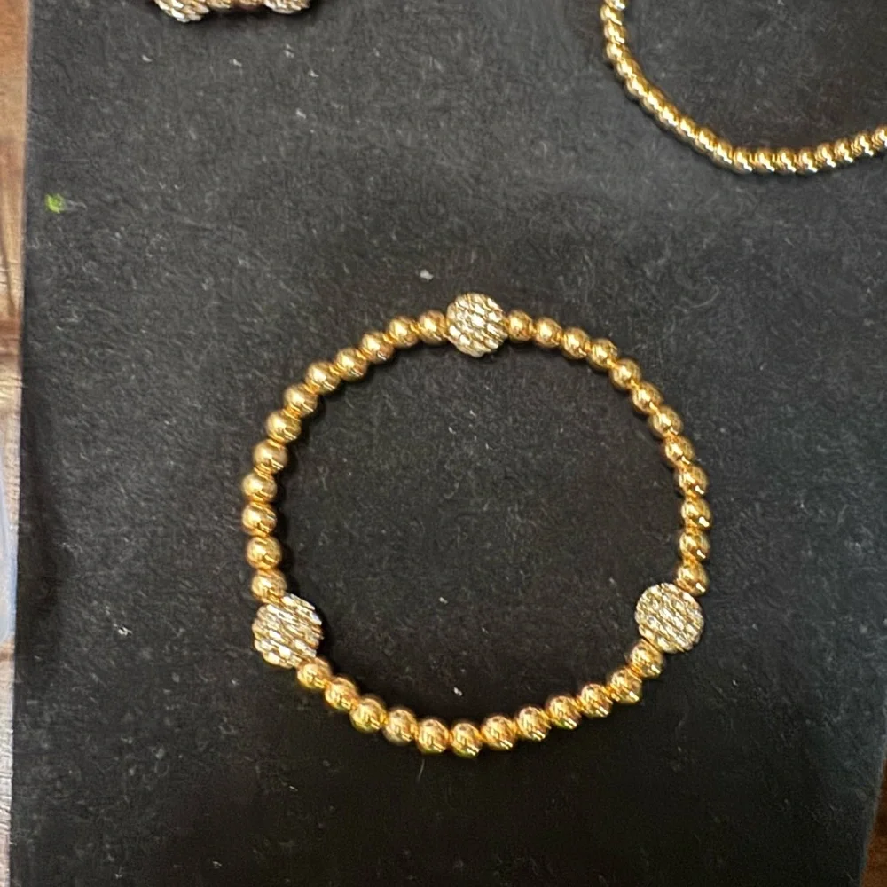 NWOT House of Harlow 1960 Gold Beaded Stretch Bracelet with Crystal Pave Accents